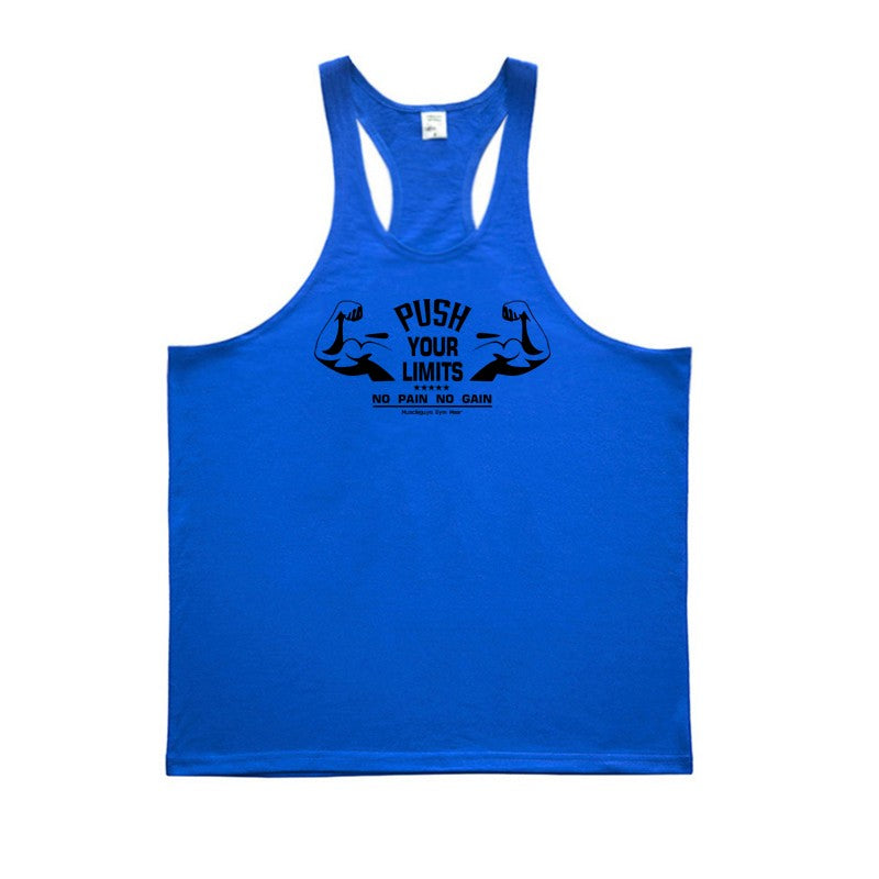 PUSH YOUR LIMITS NO PAIN NO GAIN Cotton Gym Tank Top Mens Bodybuilding Clothing Y Back Fitness Stringer Singlets Workout Shirt