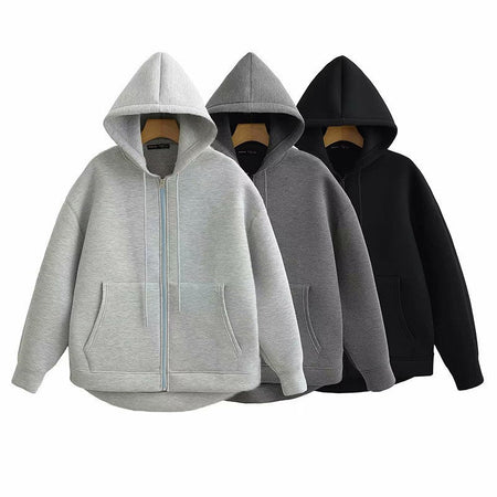 Women's Jackets With Hood Big Pocket Zipper Women Top Long Sleeve Women's Coat Loose Outerwear Winter Coats Black Jacket