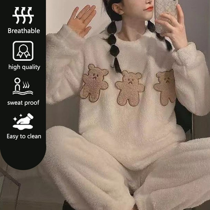 2pcs/Set Women's Pajamas Winter Facecloth Long-Sleeved Padded And Thickened Warm Student Pajamas Homewear Suit Bear Girls Clothe