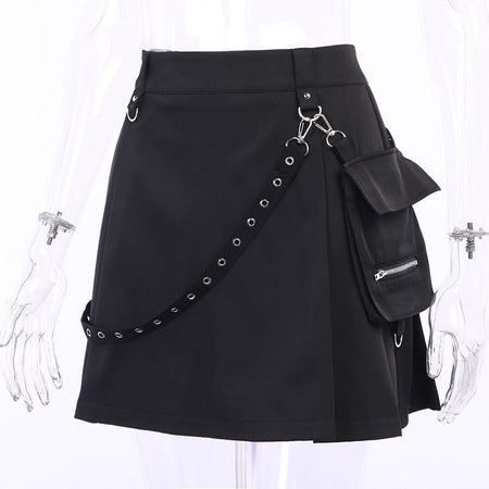 High Waist Black Skirts Harajuku Punk Gothic Women Sexy Patchwork Bandage Mini Female Streetwear Black Skirt