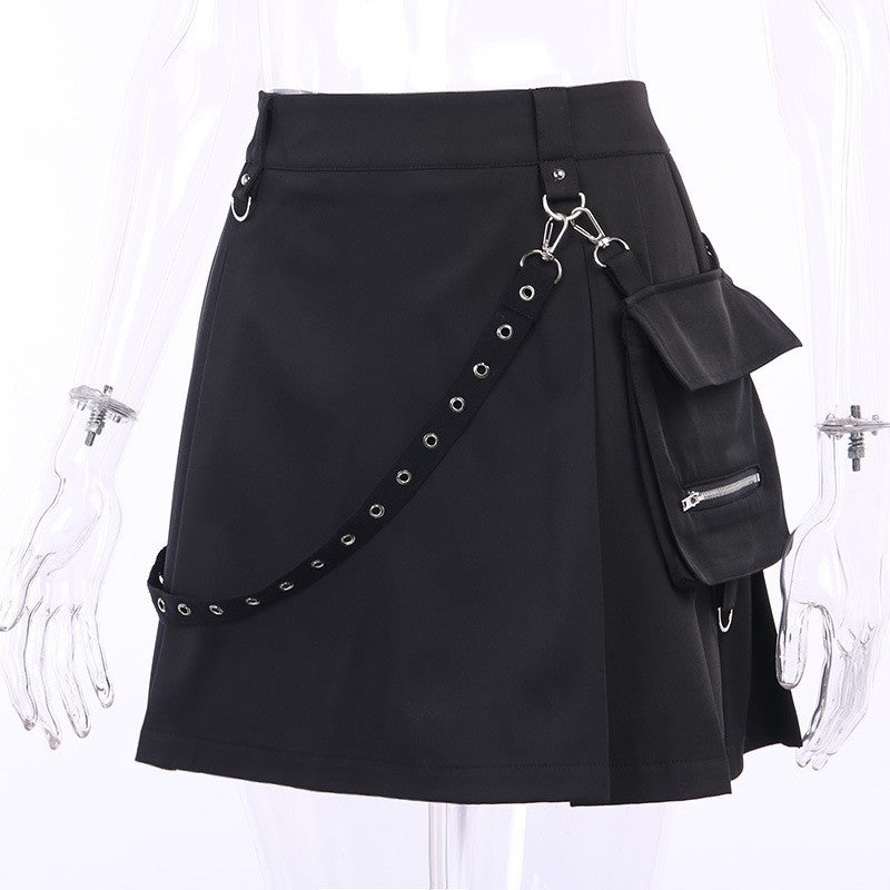 High Waist Black Skirts Harajuku Punk Gothic Women Sexy Patchwork Bandage Mini Female Streetwear Black Skirt
