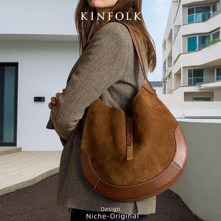 New Fashionable Women's Underarm Bag, Leather Riding Style Brown/Black Crossbody Bag Crescent Bag Travel Bag