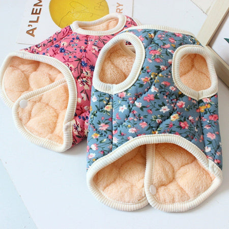 S-2XL Autumn Winter Pet Dog Fleece Vest Pink/Blue Warm Floral Print Vest Cat Clothes For Small Medium Dogs Cats