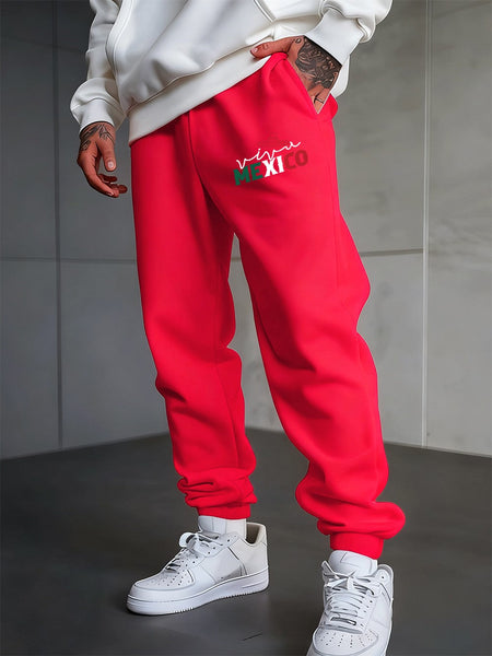 Mexico Creative Letter Prints Sweatpants Mens Casual Trousers Elastic Waist Loose Pocket Jogger Pants Autumn Fleece Warm Clothes