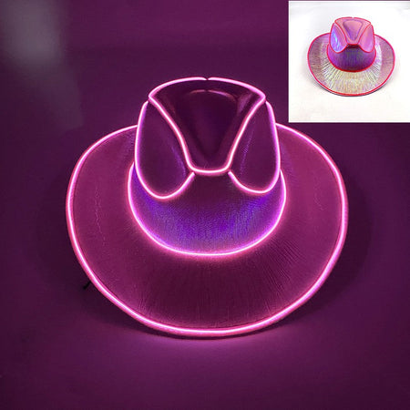 Wireless LED Western Cowboy Hat Light Up Cowboy Hat Disco Bride Pink Cowgirl Hat Concert NightClub Wedding Costumes Accessories