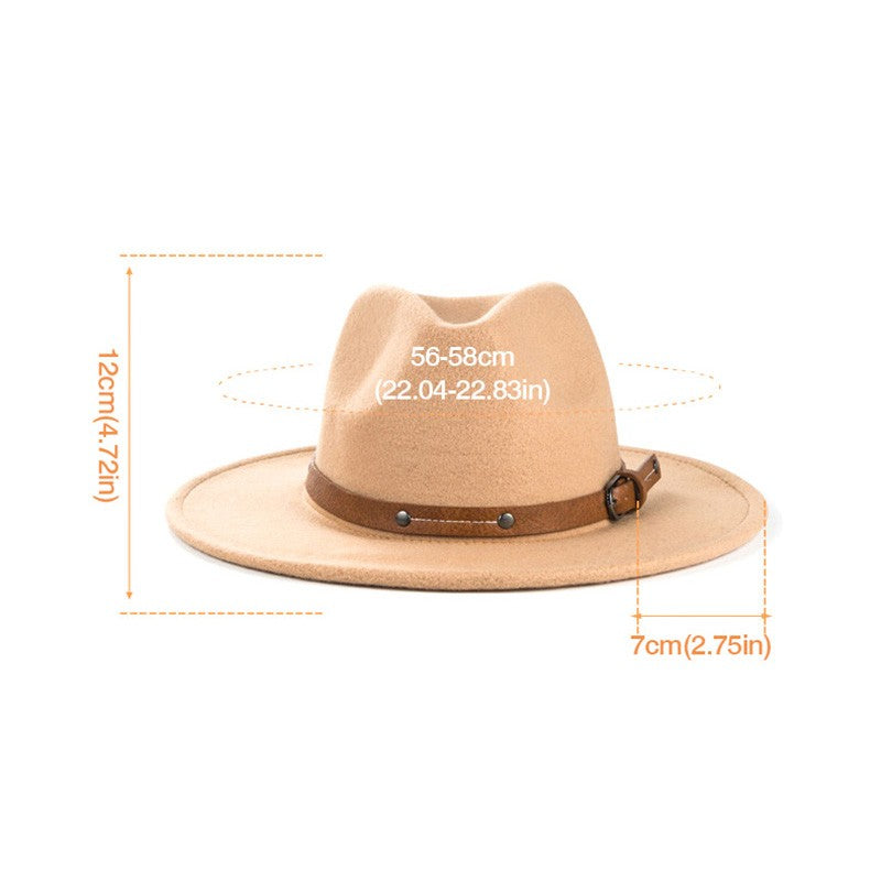 Belt Wool Fedoras Hat For Women Men Winter Autumn Warm Vintage British Style Round Bowler Caps Church Flat Brim Felt Jazz Hats