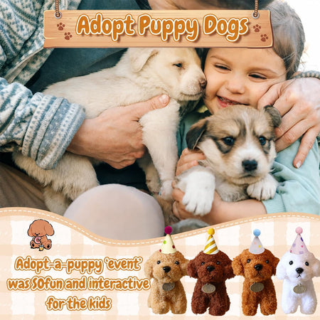8-36Pcs Puppy Stuffed Animals Bulk Adopt A Puppy Party Favors with Card Hat Paper Boxes Birthday Stuffed Dogs Keychain for Kids