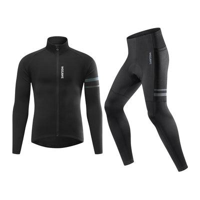 WOSAWE Men's Cycling Jersey Set Winter Fleece Cycling Jacket Pants Warm Long-sleeved Suit Bike Bicycle Jacket Riding Suit