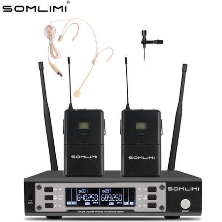 SOMLIMI EW135G4 UHF Dual Channels Profession Wireless Microphone System Stage Performance Dynamic Long Distance Metal Handheld