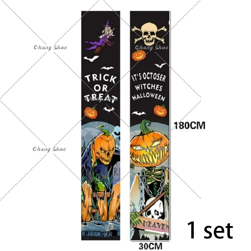 Halloween Hanging Door Curtain Banner Pumpkin Ghost Happy Halloween Decorations For Home Trick Or Treat Horror Party Supplies