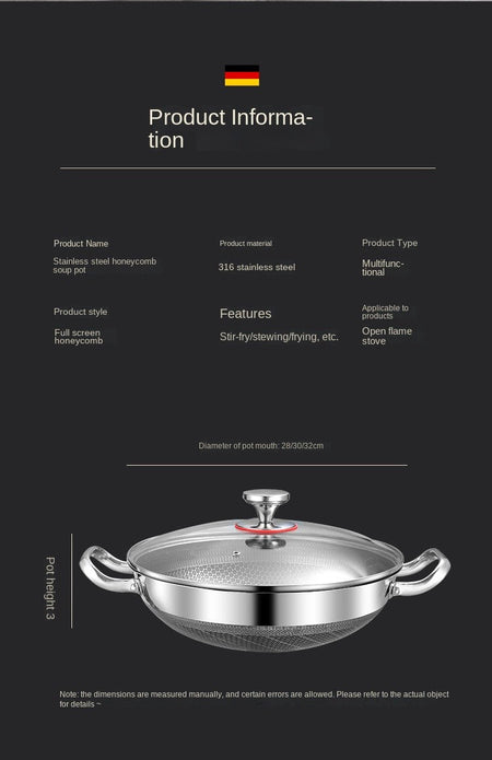32cm 304 Stainless Steel Frying Pan Food Grade Non Stick Pan Honeycomb Pot Bottom Induction Cooker Gas Stove General Wok