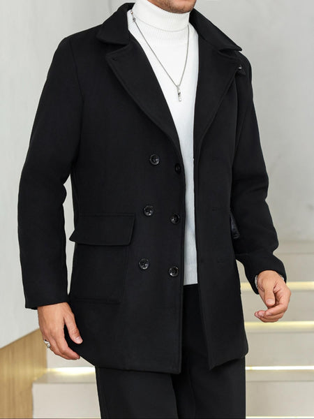Men's Woolen Overcoat, Casual Fashion Long Sleeve Jacket with Pockets, Fall & Winter Outerwear for Daily Wear & Business