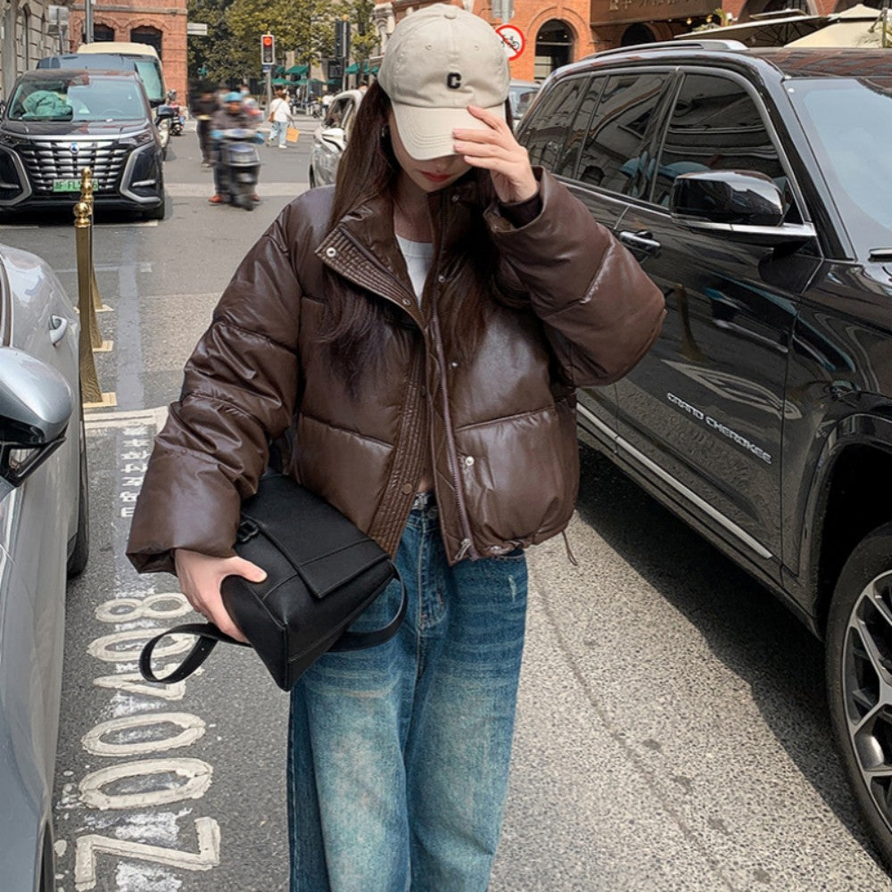 Autumn Winter Warm PU Jackets Fashion Women Long Sleeve Korean Thick Loose Coats Casual Office Lady Commute Lapel New Outerwear