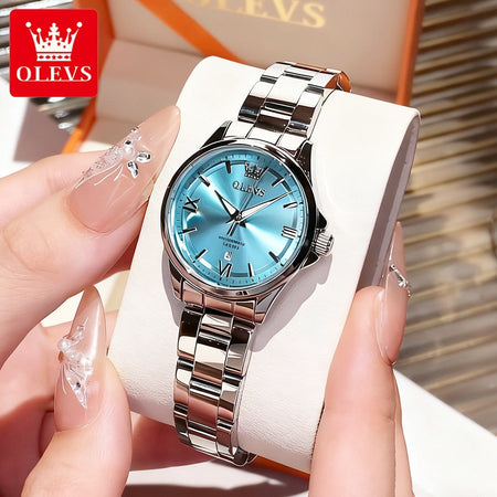 OLEVS Women's Watches Trend Elegant Stainless Steel Original Brand Small Dial Quartz Wristwatch for Lady Waterproof Luminous New