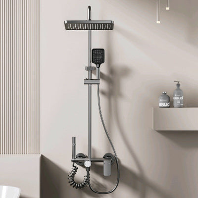 Multifunction Bathroom Shower System Set Hot and Cold Water Household Rotary Knob Pressurize Aluminum Gunmetal Gray Shower Set