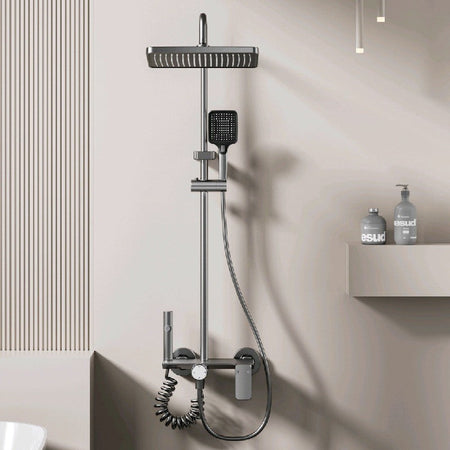 Multifunction Bathroom Shower System Set Hot and Cold Water Household Rotary Knob Pressurize Aluminum Gunmetal Gray Shower Set