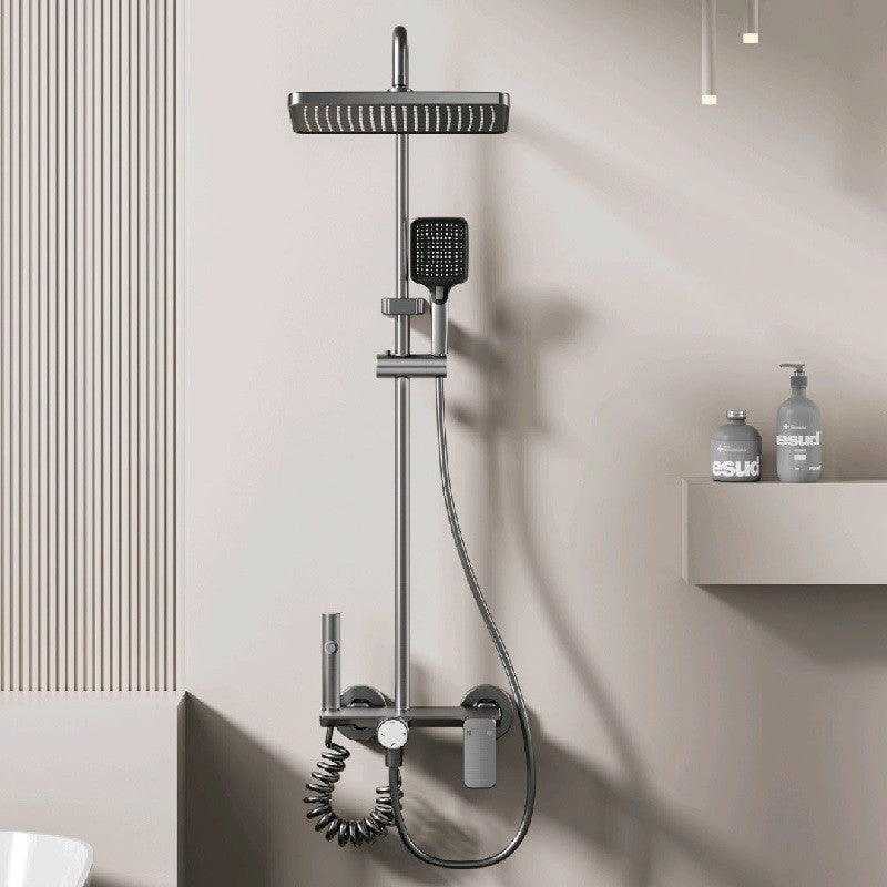 Multifunction Bathroom Shower System Set Hot and Cold Water Household Rotary Knob Pressurize Aluminum Gunmetal Gray Shower Set