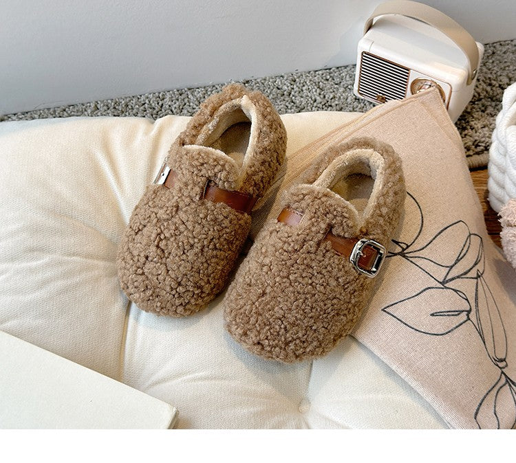 Winter Children's Shoes 2025 New Girls Fluffy Cotton Shoes Soft Bottom Non-slip Kids Fashion Simple Plush Shoes Trend Versatile