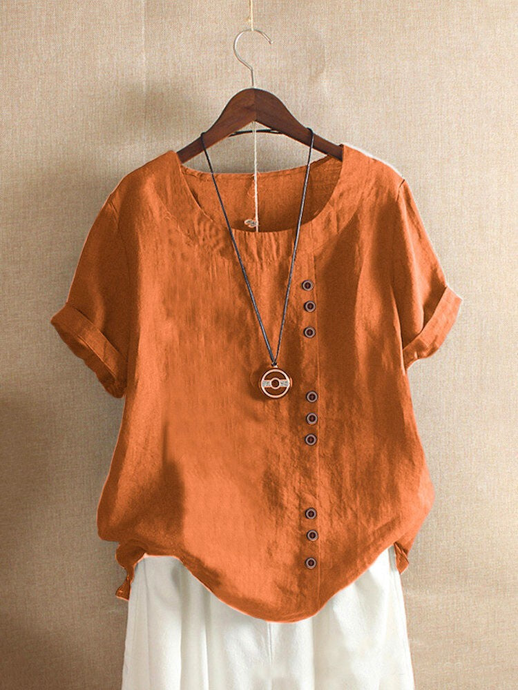 New Summer Women's Plus Size Shirt O-neck Cotton and Linen Loose Casual Ethnic Style Elegant Casual White Pink Top for Women