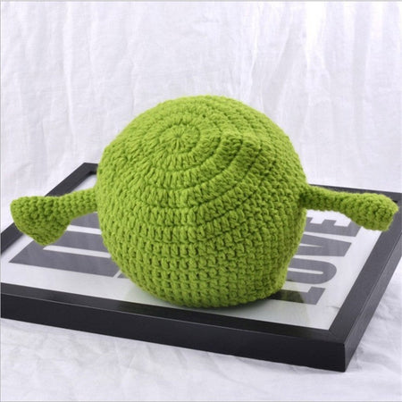 Unisex Balaclava Monster Shrek Hat Wool Winter Warm Knitted Hats  Green Funny Beanie Skullies Cap for Women Men Pure Handmade