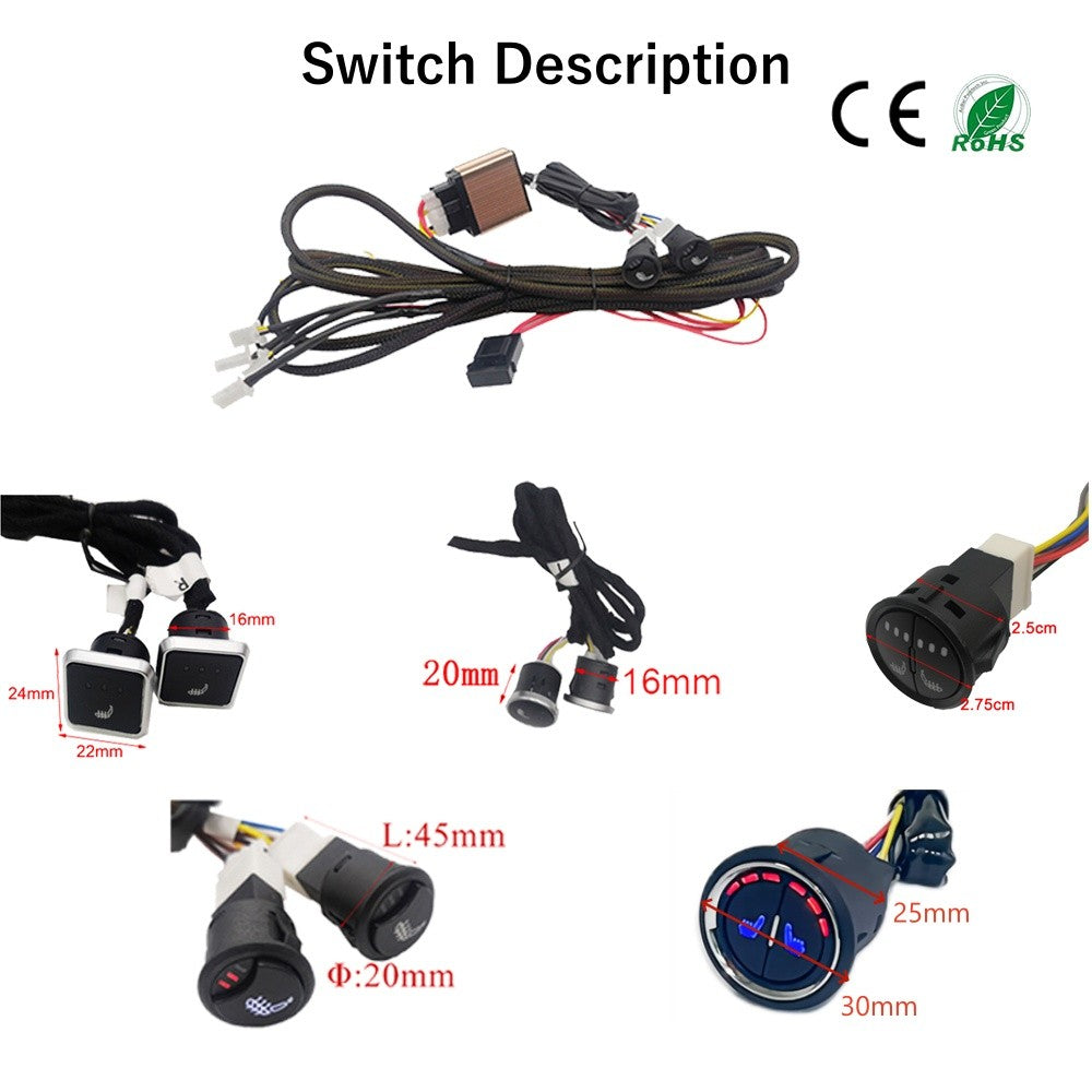 Universal Built-in Car Seat Heater Set Fit 2 Seats with 12V Alloy Wire Fast Heating Pad and 3 Levels Dual Control Switch System