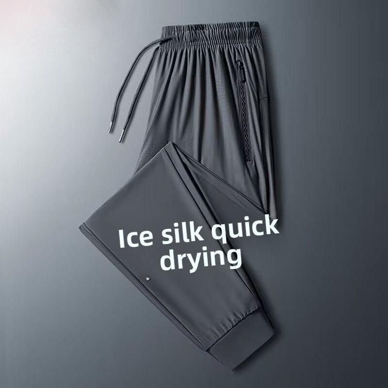 Ice Silk Casual Pants for Summer Thin Loose Fast-drying Stretch Breathable Sports Pants Jogger Man Gym Shirt Quick Football Mens