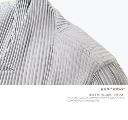 Miyake New 2025 Spring Suit Long Sleeve Pleated Pleated Men's Jacket Lapel Pleated Solid Color Fashion Loose Plisse Casual Top