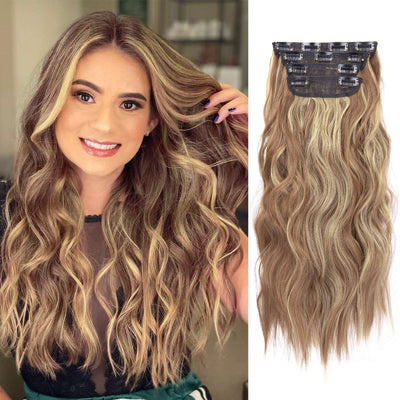 4Pcs/Set 20Inch Synthetic Hair Clip In Long Wavy Thick Hairpieces For Women Full Head Synthetic extenciones para el cabello
