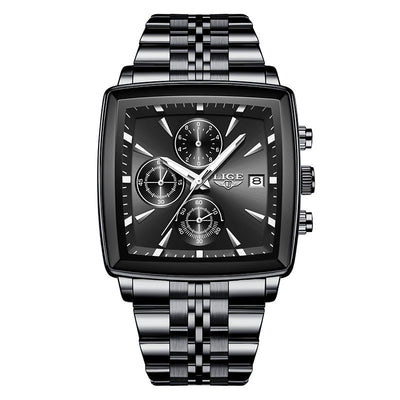LIGE Top Brand Luxury Mens Watches Fashion Military Square Chronograph Quartz Wristwatches For Men Sports Waterproof Watch Men