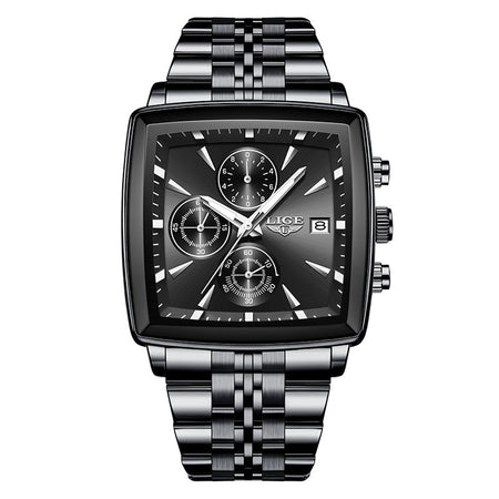 LIGE Top Brand Luxury Mens Watches Fashion Military Square Chronograph Quartz Wristwatches For Men Sports Waterproof Watch Men