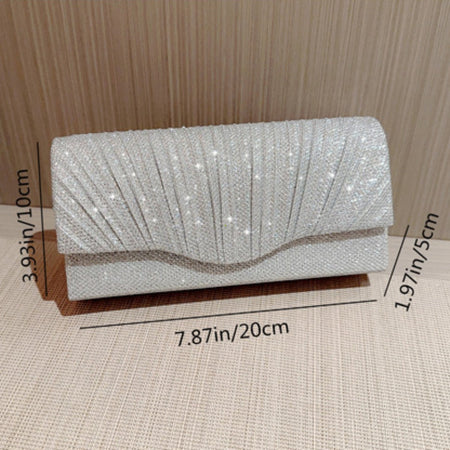 Ladies Glitter Silver Clutch Bag Envelope Evening Bag Fashion Elegant Long Purse Women Chain Shoulder Bags Wedding Party Handbag
