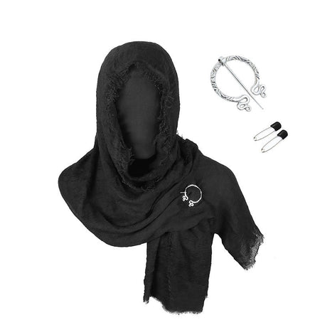 Medieval Renaissance Cloak Cape with Viking Brooch - Hooded Shawl Scarf for Halloween Costumes, Streetwear & Pop Culture Events