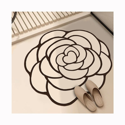 Round Camellia Crystal Velvet Floor Mat Living Room Bathroom Door Absorbent Quick-Drying Floor Rugs Household Non-slip Carpet