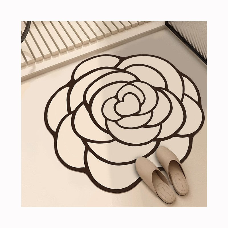 Round Camellia Crystal Velvet Floor Mat Living Room Bathroom Door Absorbent Quick-Drying Floor Rugs Household Non-slip Carpet