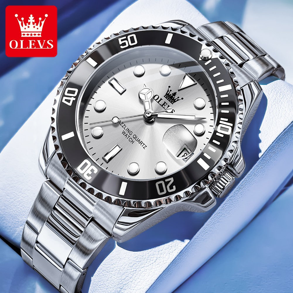 OLEVS Men's Watches Trend Luxury Fine Steel Strap Big Date Original Brand Quartz Wristwatch for Man Waterproof Luminous 5885 New
