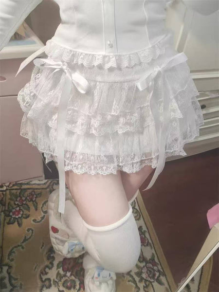 Sweet Cute Lace Cake Skirt Kawaii Lolita Japanese Mini Layered Ruffles Skirts Y2k Harajuku Casual Women Summer 2025 Skirts