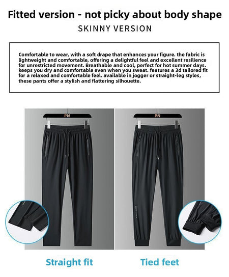Ice Silk Casual Pants for Summer Thin Loose Fast-drying Stretch Breathable Sports Pants Jogger Man Gym Shirt Quick Football Mens