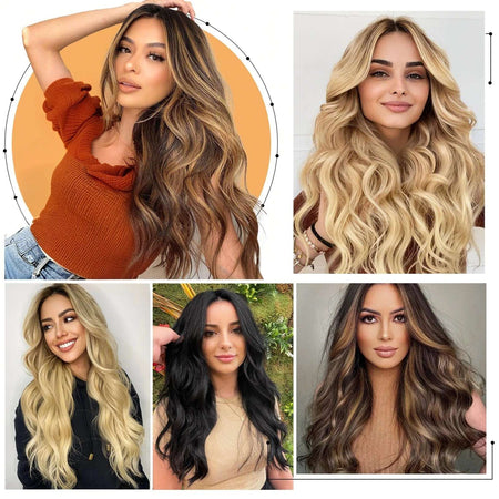 4Pcs/Set 20Inch Synthetic Hair Clip In Long Wavy Thick Hairpieces For Women Full Head Synthetic extenciones para el cabello