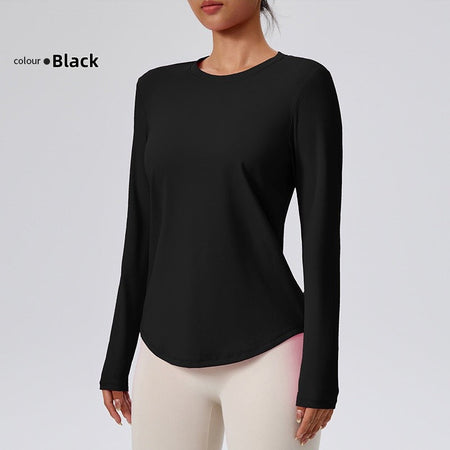 Naked Spring and Autumn Round Neck Fitness Yoga Clothing, Slimming and Slimming Base, Sports Top, Pilates Long Sleeve, Female