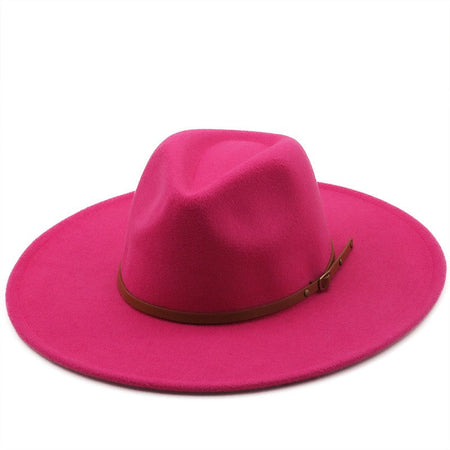 9.5cm Wide Brim Fedora Hats with Brown Belt Autumn Winter Women Party Top Hat Men Jazz Retro Cowboy Felt Cap Panama Sun Hat