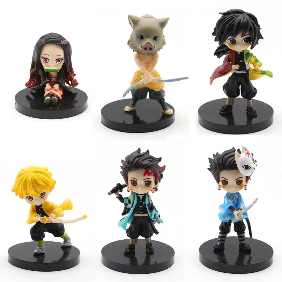 6pcs Anime Demon Slayer Figure Nezuko Tanjirou Zenitsu Inosuke Kyoujurou Giyuu Kawaii Qposket Figural PVC Model Toy Collect Gift