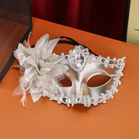 Luxury Flower Rhinestone Masquerade Mask, Elegant Venetian Half Face Mask for Women Halloween Party, Wedding and Themed Events