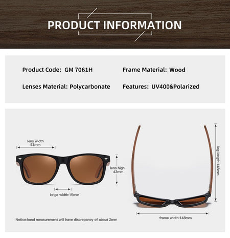 GM Environment-Friendly Retro Walnut Wood Sunglasses UV400 Polarized Bamboo Sunglasses Men's Fashion Trendy Anti Blue Lens 7061h