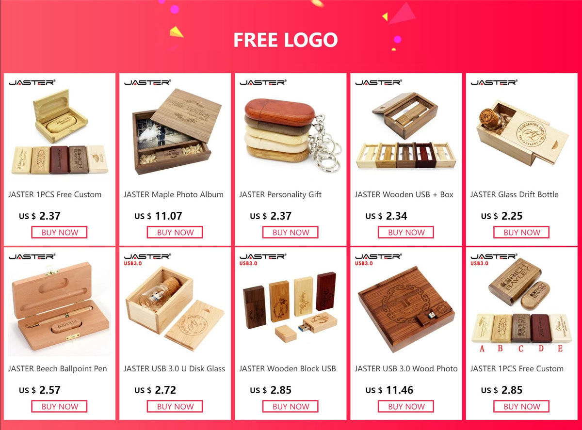 JASTER USB Flash Drive 2.0 128GB Memory Stick  Wooden/bamboo Free Logo Pendrive 4GB 8GB 16GB 32GB  64GB Pen Drive Wedding Gifts