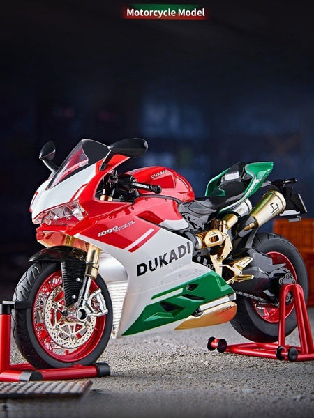 1:9 Scale 1299 V4S Miniature Motorbike Toy Models Alloy Diecast Sound Light Shock Absorption Ornament Motorcycles for Kids Gifts