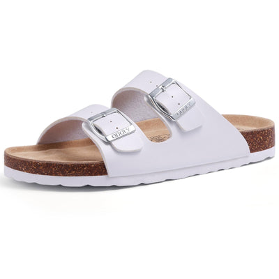 Shevalues Men Classic Leather Sandals Fashion Double Outdoor Beach Shoes Comfort Unisex Cork Footbed Slippers With Arch Support