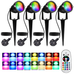 10W RGBW Outdoor Spot Light with Remote Control LED Spike Light Waterproof 110V 220V Landscape Spotlight for Garden,Lawn,Path