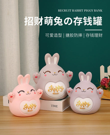 Cartoon Rabbit Piggy Bank Home Living Room Bedroom Ornament Children's Gift Vinyl Anti-fall Piggy Bank Home Accessories