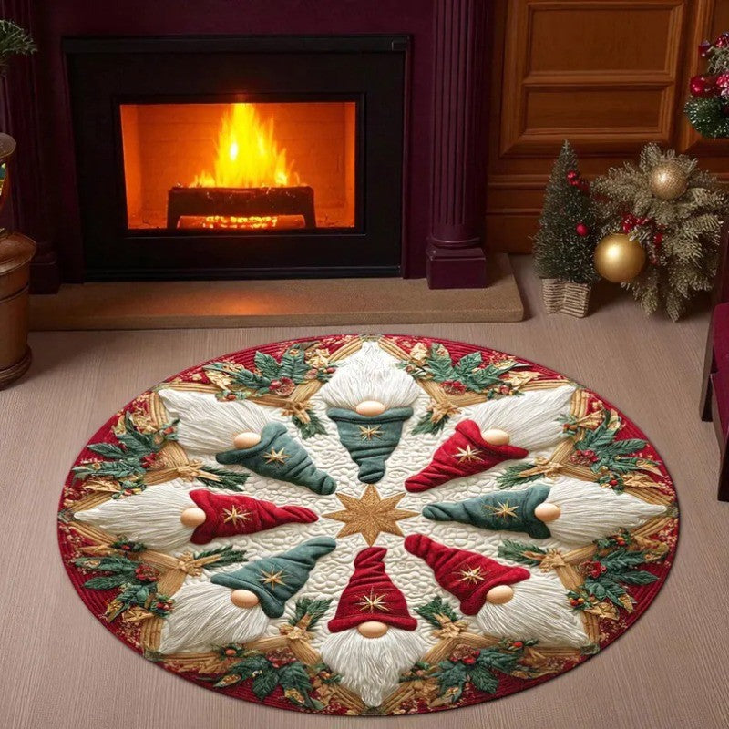 Round Christmas Carpet Festive Area Rug Non-Slip Wear-resistant Circle Carpet for Living Room Bedroom Soft Floor Mat Home Decor