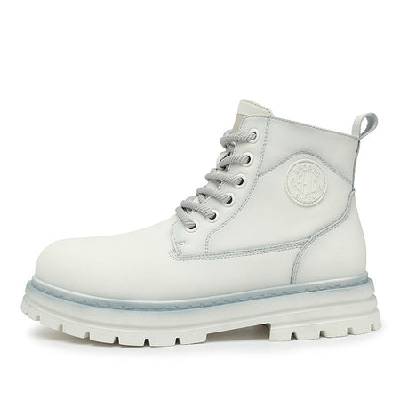 New winter men's shoes rain boots motorcycle leather shoes plush warm outdoor leisure high-top lace-up women's boots